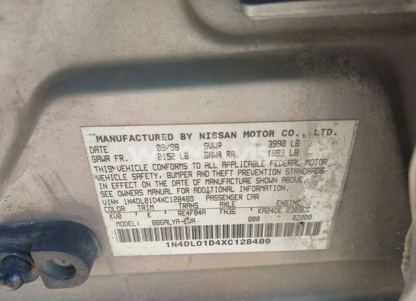 Photo 9 of 1999 Nissan Altima GLE/GXE/SE/SE-L/XE (VIN 1N4DL01D4XC128489)