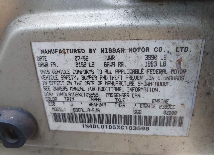 Photo 9 of 1999 Nissan Altima GLE/GXE/SE/SE-L/XE (VIN 1N4DL01D5XC103598)