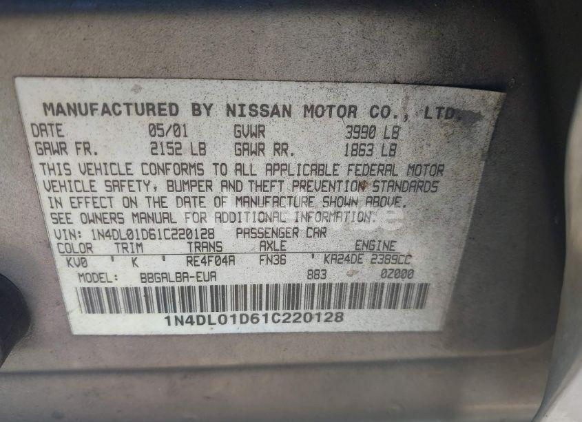 Photo 9 of 2001 Nissan Altima GXE (VIN 1N4DL01D61C220128)