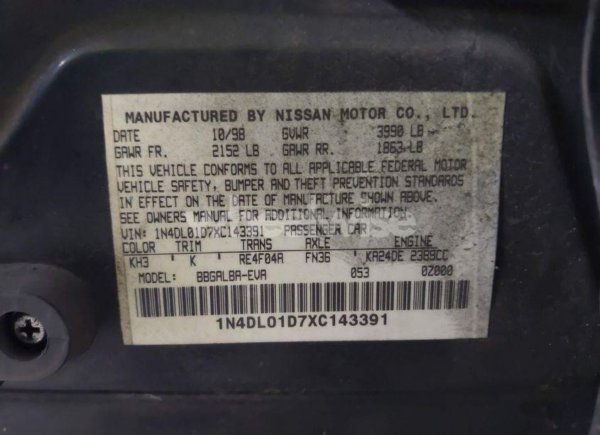 Photo 9 of 1999 Nissan Altima GLE/GXE/SE/SE-L/XE (VIN 1N4DL01D7XC143391)