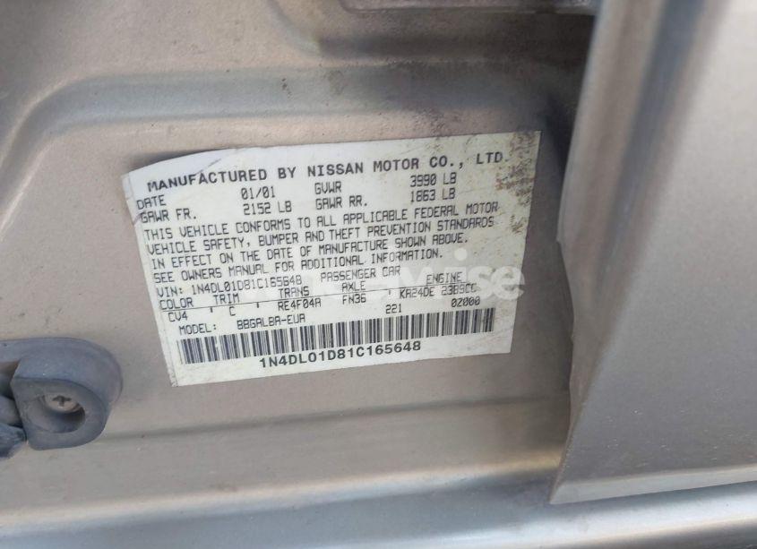 Photo 9 of 2001 Nissan Altima GXE (VIN 1N4DL01D81C165648)