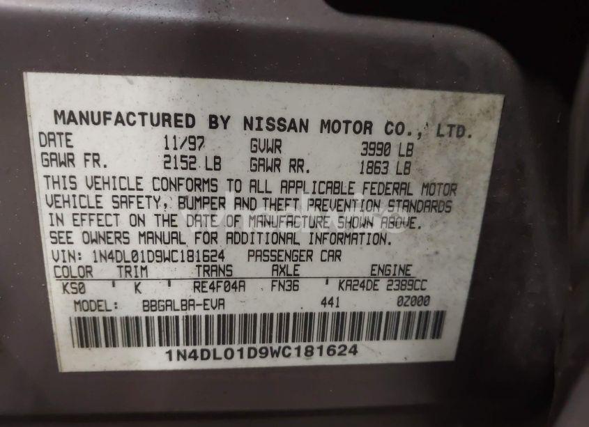 Photo 9 of 1998 Nissan Altima GLE/GXE/SE/XE (VIN 1N4DL01D9WC181624)