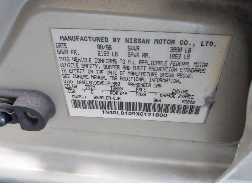 Photo 9 of 1999 Nissan Altima GLE/GXE/SE/SE-L/XE (VIN 1N4DL01D9XC121800)
