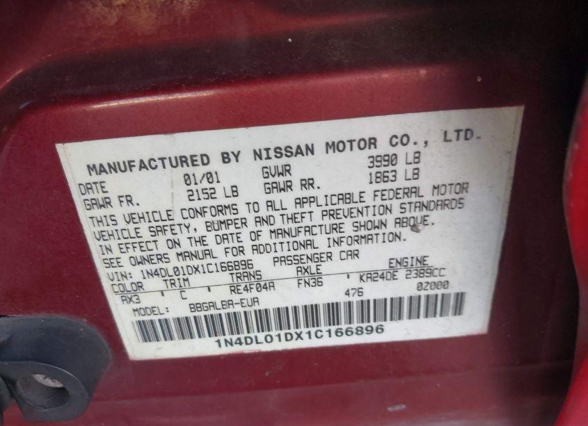Photo 9 of 2001 Nissan Altima GXE (VIN 1N4DL01DX1C166896)
