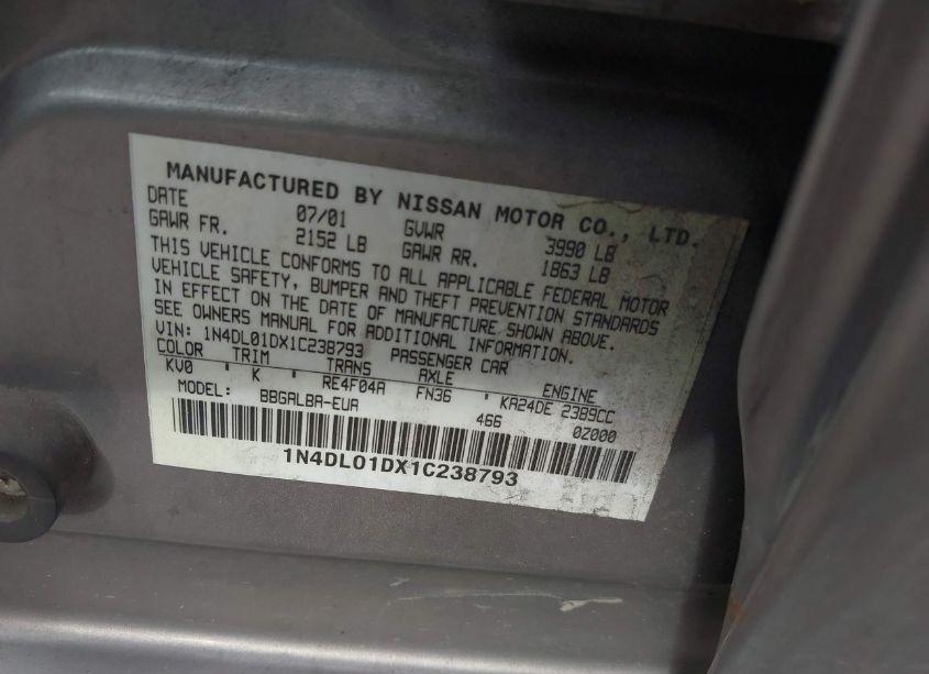 Photo 9 of 2001 Nissan Altima GXE (VIN 1N4DL01DX1C238793)