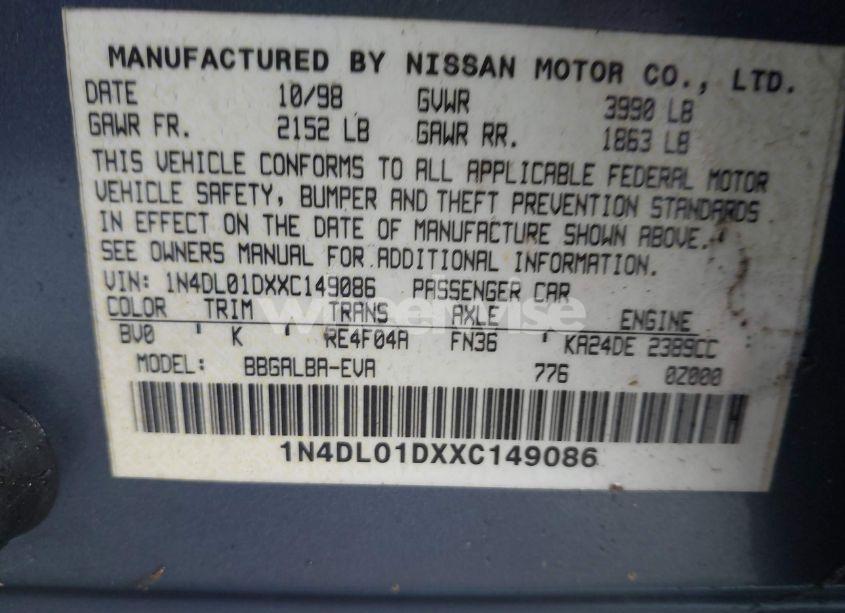 Photo 9 of 1999 Nissan Altima GLE/GXE/SE/SE-L/XE (VIN 1N4DL01DXXC149086)