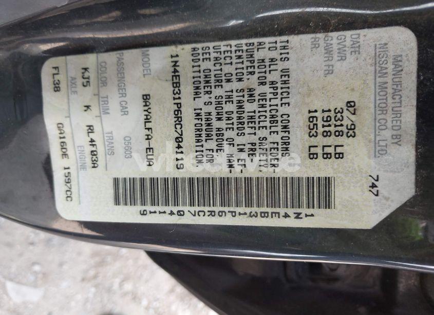 Photo 9 of 1994 Nissan Sentra E/XE/GXE/LE (VIN 1N4EB31P6RC704119)