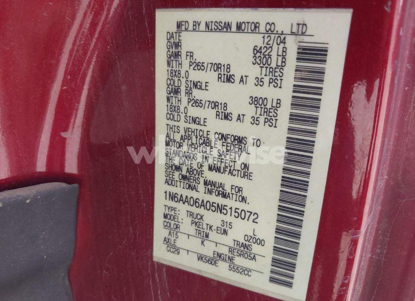 Photo 9 of 2005 Nissan Titan SE (VIN 1N6AA06A05N515072)