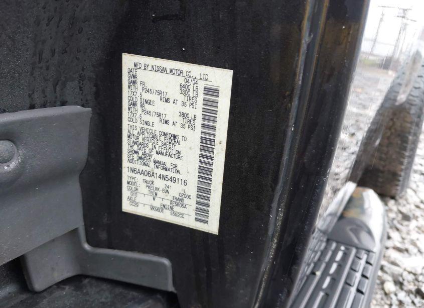 Photo 9 of 2004 Nissan Titan XE (VIN 1N6AA06A14N549116)