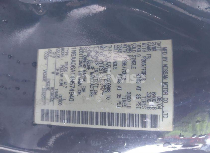 Photo 9 of 2004 Nissan Titan LE (VIN 1N6AA06A14N574940)