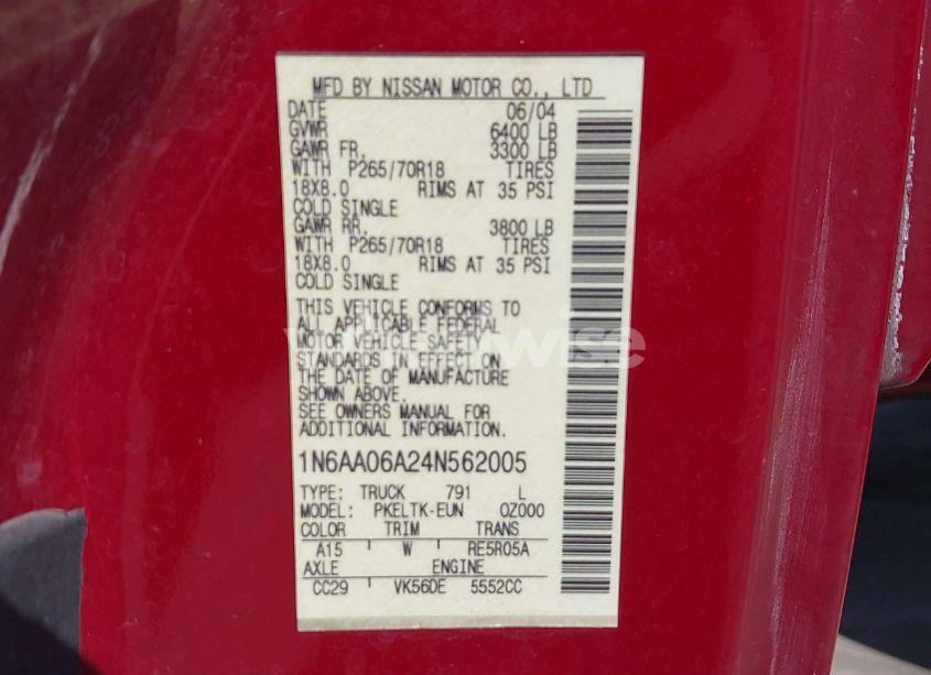 Photo 9 of 2004 Nissan Titan SE (VIN 1N6AA06A24N562005)