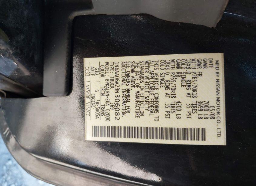 Photo 9 of 2009 Nissan Titan XE (VIN 1N6AA06A29N306082)