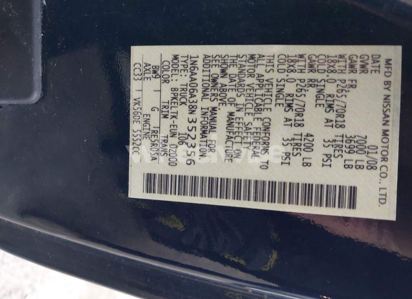 Photo 9 of 2008 Nissan Titan XE (VIN 1N6AA06A38N352356)