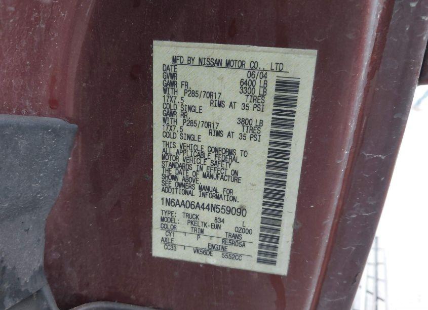 Photo 9 of 2004 Nissan Titan SE (VIN 1N6AA06A44N559090)