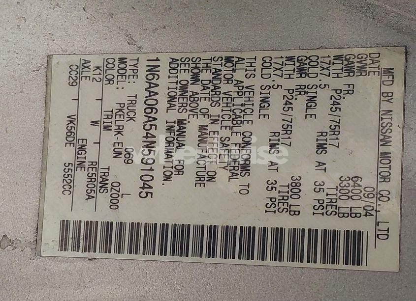 Photo 9 of 2004 Nissan Titan XE (VIN 1N6AA06A54N591045)