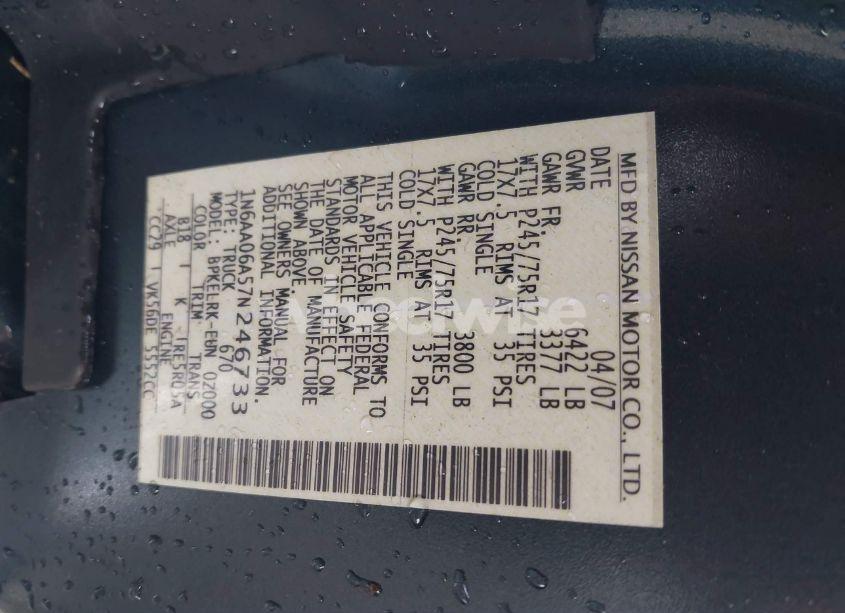 Photo 9 of 2007 Nissan Titan XE (VIN 1N6AA06A57N246733)