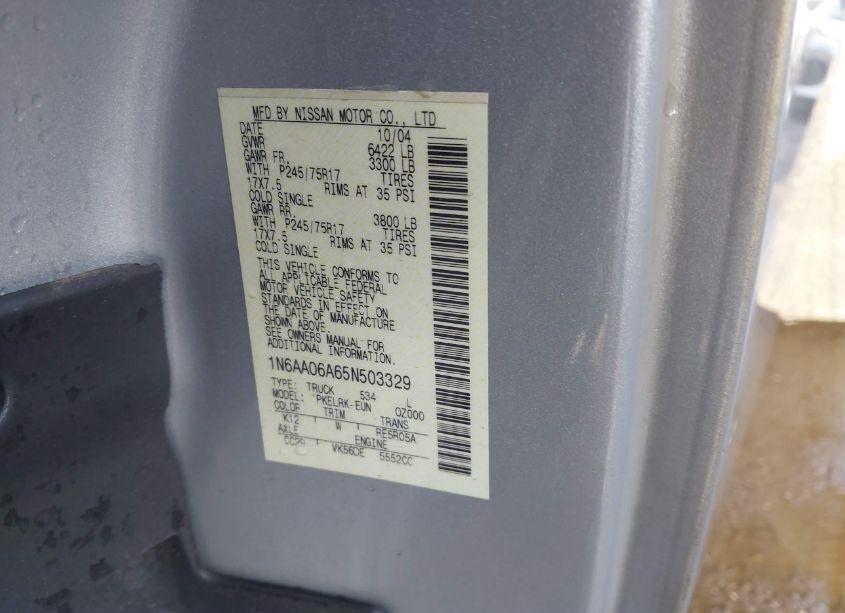 Photo 9 of 2005 Nissan Titan XE (VIN 1N6AA06A65N503329)