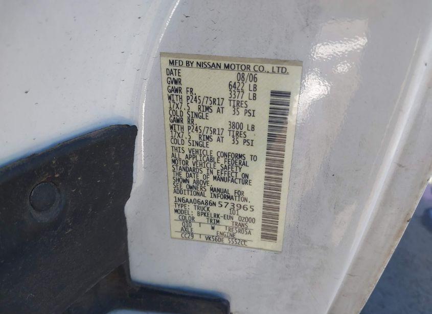 Photo 9 of 2006 Nissan Titan XE (VIN 1N6AA06A86N573965)