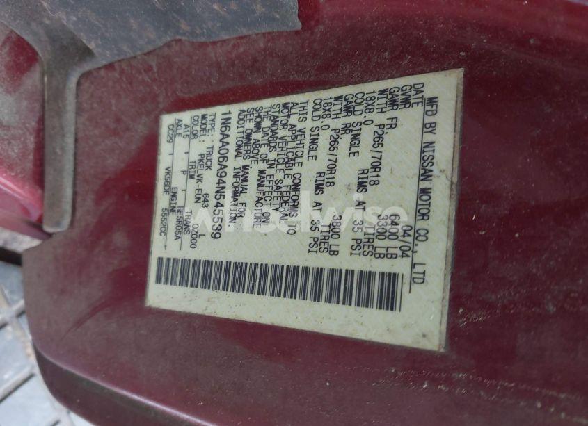 Photo 9 of 2004 Nissan Titan LE (VIN 1N6AA06A94N545539)