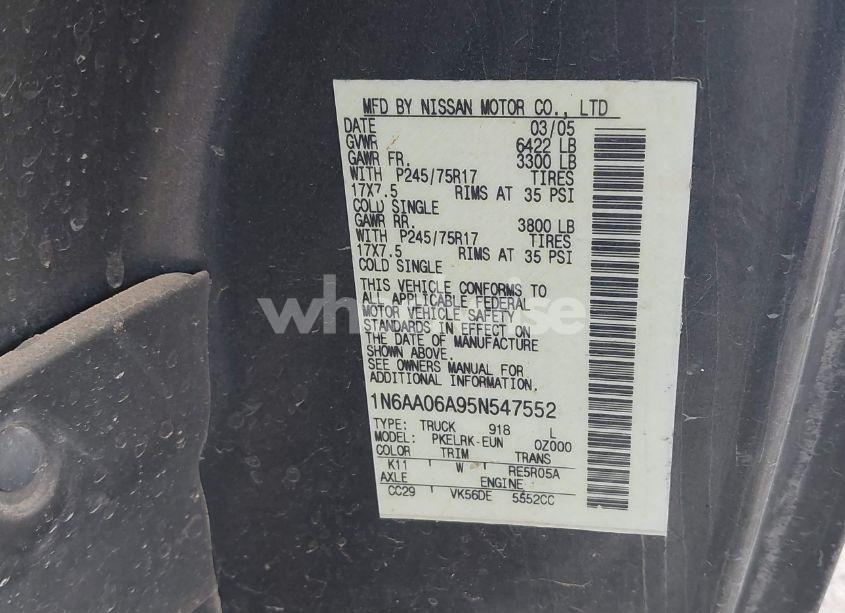 Photo 9 of 2005 Nissan Titan XE (VIN 1N6AA06A95N547552)