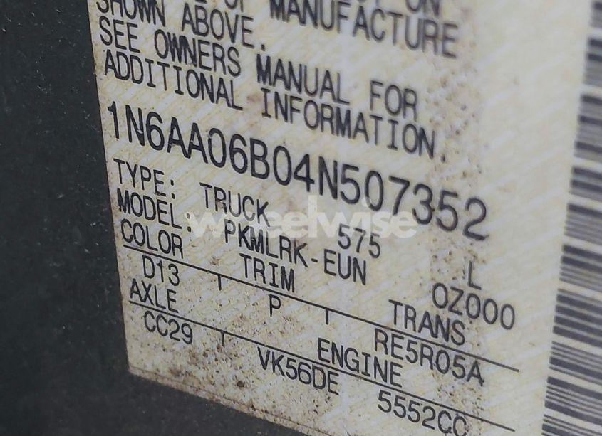 Photo 9 of 2004 Nissan Titan XE (VIN 1N6AA06B04N507352)
