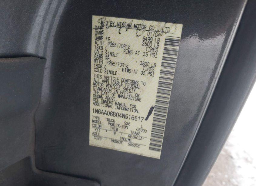 Photo 9 of 2004 Nissan Titan SE (VIN 1N6AA06B04N516617)