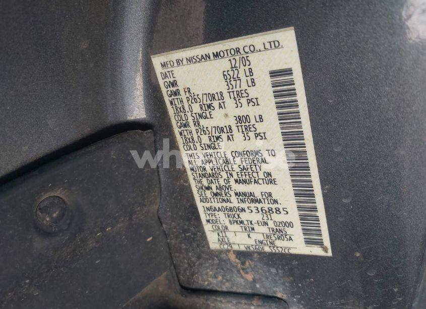 Photo 9 of 2006 Nissan Titan SE (VIN 1N6AA06B06N536885)