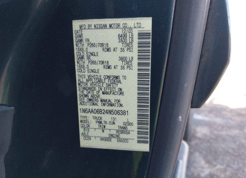 Photo 9 of 2004 Nissan Titan SE (VIN 1N6AA06B24N506381)