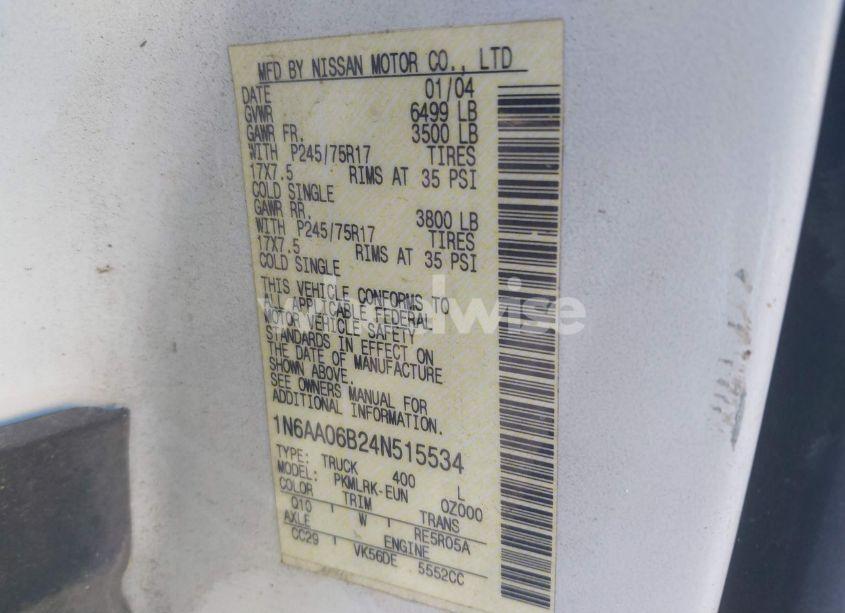 Photo 9 of 2004 Nissan Titan XE (VIN 1N6AA06B24N515534)