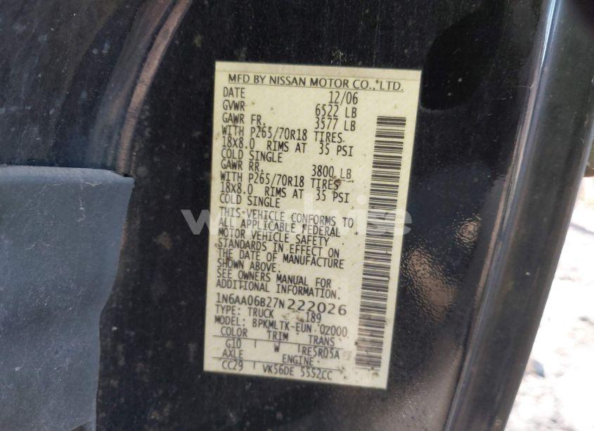Photo 9 of 2007 Nissan Titan SE (VIN 1N6AA06B27N222026)