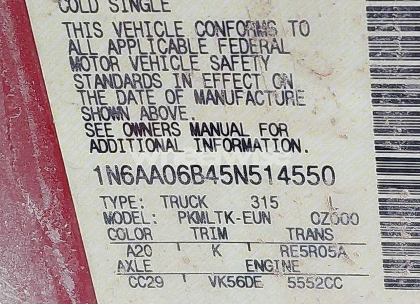 Photo 9 of 2005 Nissan Titan SE (VIN 1N6AA06B45N514550)