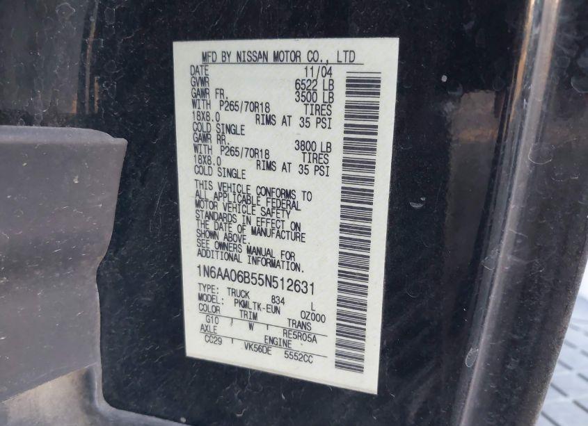 Photo 9 of 2005 Nissan Titan SE (VIN 1N6AA06B55N512631)