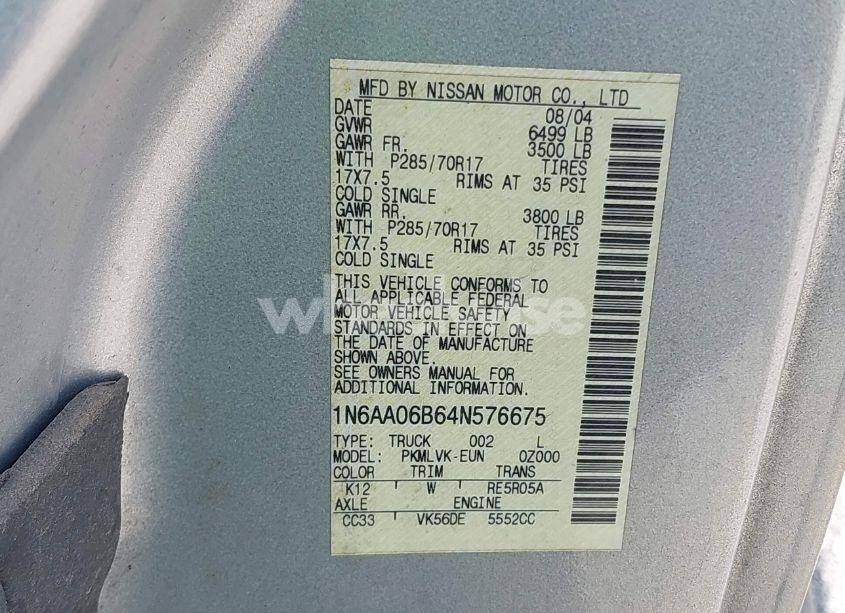 Photo 9 of 2004 Nissan Titan LE (VIN 1N6AA06B64N576675)