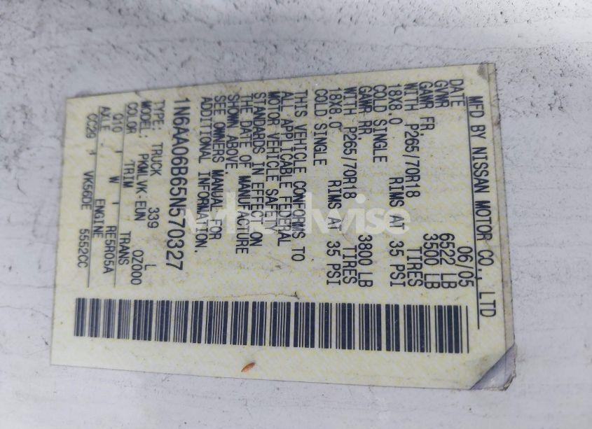 Photo 9 of 2005 Nissan Titan LE (VIN 1N6AA06B65N570327)