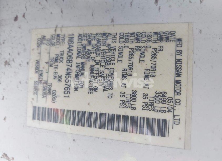 Photo 9 of 2004 Nissan Titan SE (VIN 1N6AA06B74N557651)