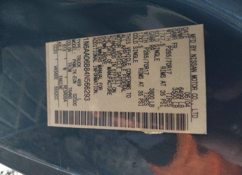 Photo 9 of 2004 Nissan Titan SE (VIN 1N6AA06B84N566293)