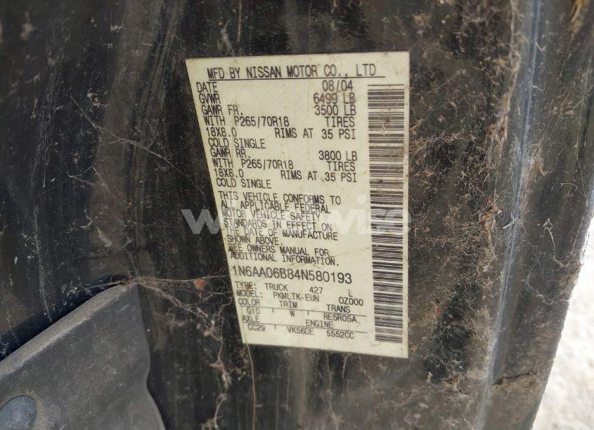 Photo 9 of 2004 Nissan Titan SE (VIN 1N6AA06B84N580193)