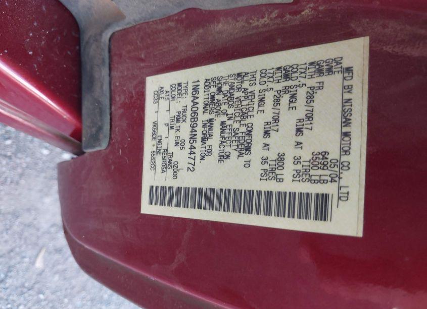 Photo 9 of 2004 Nissan Titan SE (VIN 1N6AA06B94N544772)