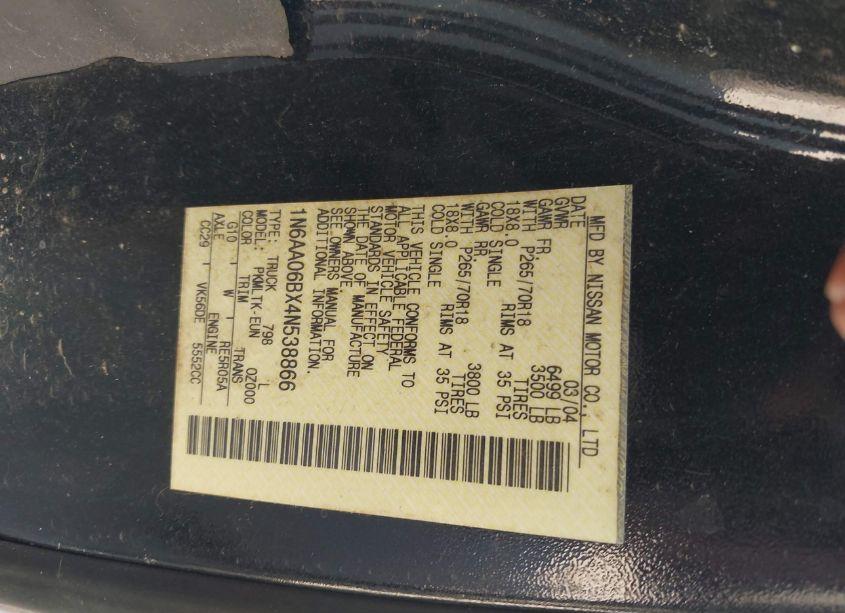 Photo 9 of 2004 Nissan Titan SE (VIN 1N6AA06BX4N538866)