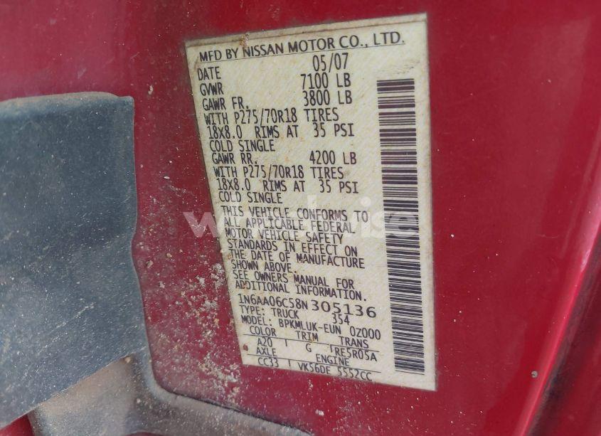 Photo 9 of 2008 Nissan Titan PRO-4X (VIN 1N6AA06C58N305136)