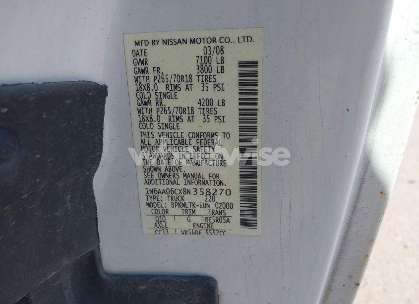 Photo 9 of 2008 Nissan Titan XE/SE/LE/PRO-4X (VIN 1N6AA06CX8N358270)