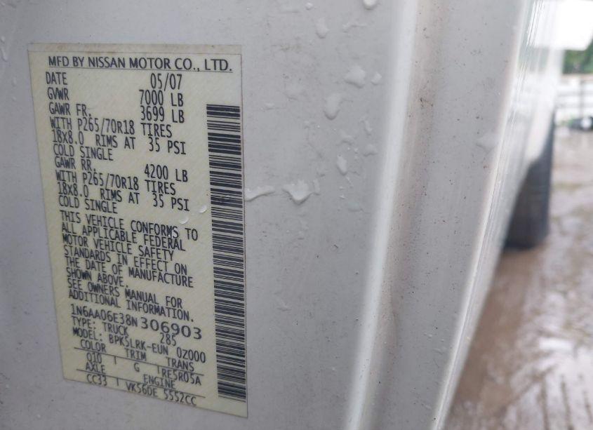 Photo 9 of 2008 Nissan Titan XE (VIN 1N6AA06E38N306903)