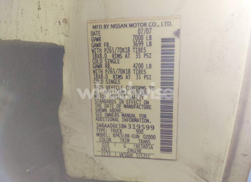 Photo 9 of 2008 Nissan Titan XE (VIN 1N6AA06E38N319599)