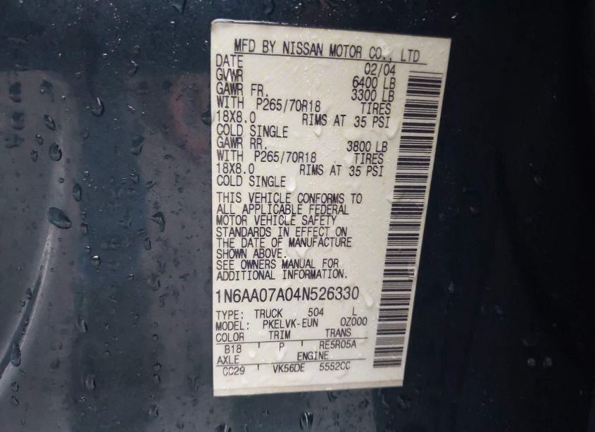 Photo 9 of 2004 Nissan Titan LE (VIN 1N6AA07A04N526330)