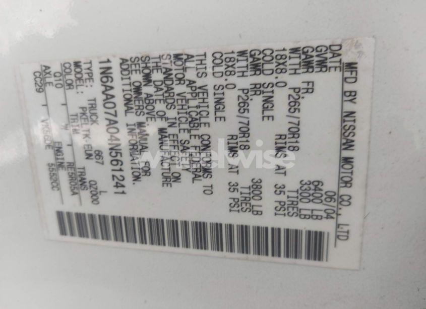 Photo 9 of 2004 Nissan Titan SE (VIN 1N6AA07A04N561241)