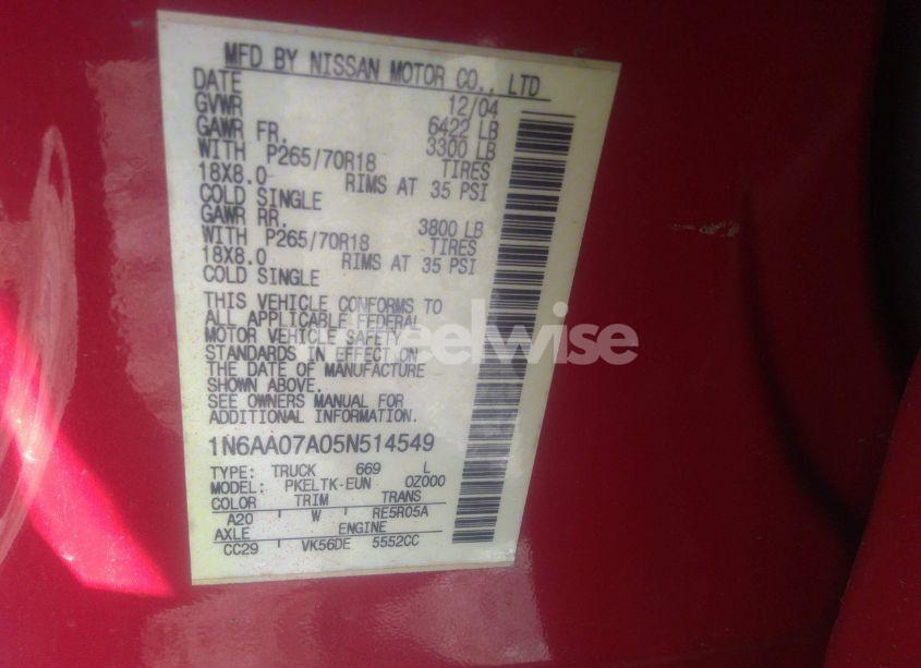 Photo 9 of 2005 Nissan Titan SE (VIN 1N6AA07A05N514549)