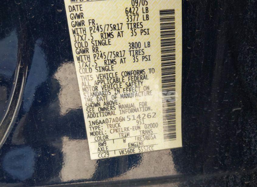 Photo 9 of 2006 Nissan Titan XE (VIN 1N6AA07A06N514262)