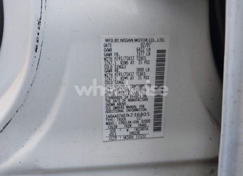 Photo 9 of 2007 Nissan Titan XE (VIN 1N6AA07A07N236805)