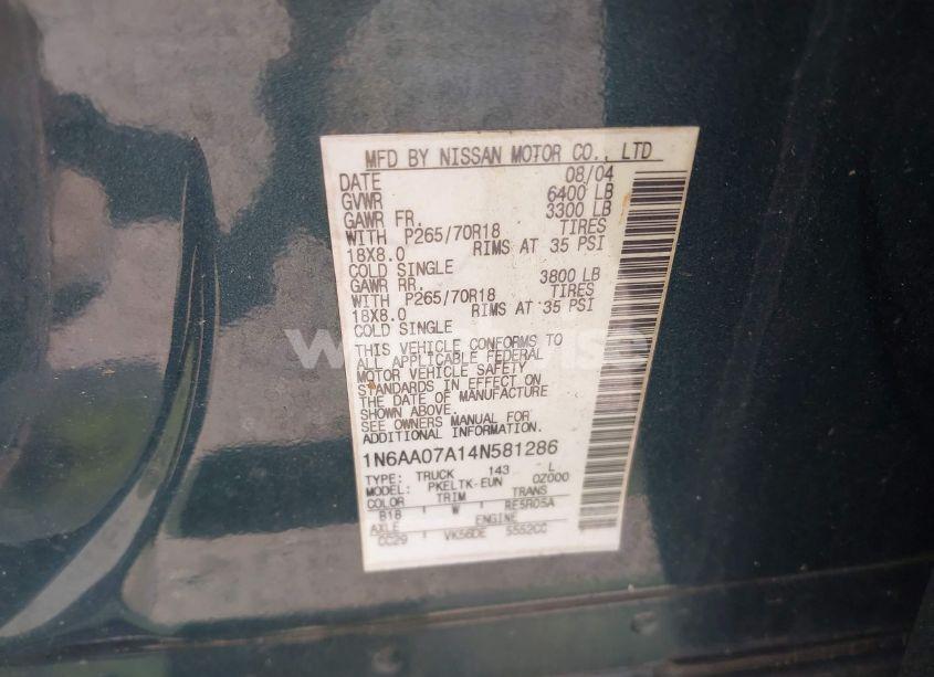 Photo 9 of 2004 Nissan Titan SE (VIN 1N6AA07A14N581286)