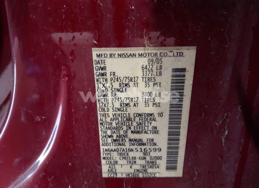 Photo 9 of 2006 Nissan Titan XE (VIN 1N6AA07A16N516599)